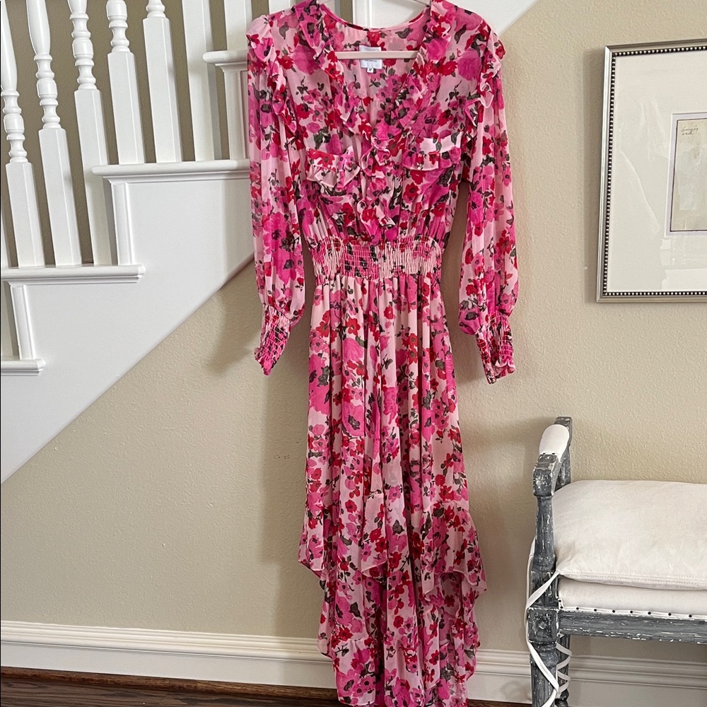 Misa Los Angeles Pink Floral High-Low Maxi Dress